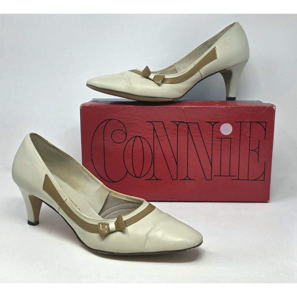 Fanfares Connie VTG 50s Mod Bandstand Bone Babydoll Bow Pumps, Box Size 10 B/AA